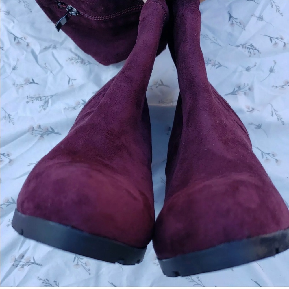 Catherine Malandrino Burgundy Wine Over the Knee wedge Bartley Boots